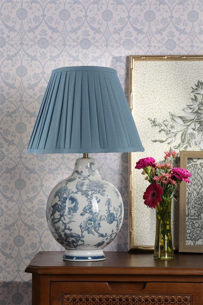(image for) Laura Ashley Maltby Table Lamp Blue Ceramic and Antique Brass With Shade